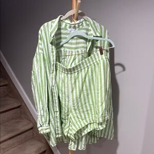 Old Navy Green and White Striped Shirt and Shorts Set